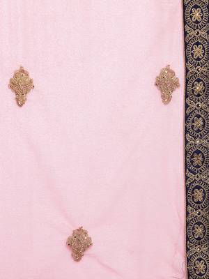 Chhabra 555 Blue Silk Zari Embroidered Semi Stitched Lehenga Choli with Pink Dupatta 5