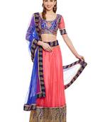 Chhabra 555 Pink & Blue Net Embroidered Semi Stitched Lehenga Choli With Dupatta