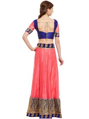 Chhabra 555 Pink & Blue Net Embroidered Semi Stitched Lehenga Choli With Dupatta 2