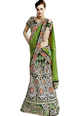 Multicolor Velvet  And Dupatta  Net Embroidered Work Unstitched Lehenga Choli 1