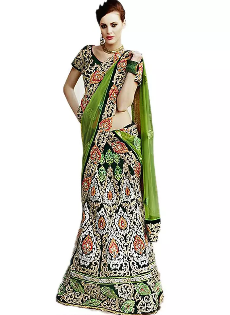 Multicolor Velvet  And Dupatta  Net Embroidered Work Unstitched Lehenga Choli