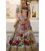 Beautiful Grey Colored Floral Print Partywear Designer Embroidered Art Silk Lehenga Choli Dupatta Set