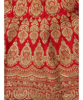 Chhabra 555 Gold & Red Satin Heavy Zari Embroidery Semistitched Lehenga Choli With Net Dupatta 2