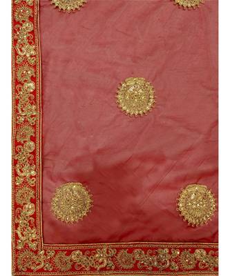 Chhabra 555 Gold & Red Satin Heavy Zari Embroidery Semistitched Lehenga Choli With Net Dupatta 3