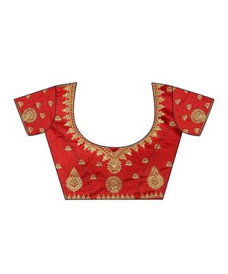 Chhabra 555 Gold & Red Satin Heavy Zari Embroidery Semistitched Lehenga Choli With Net Dupatta 4