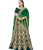 Chhabra 555 Green Heavy Zari Embroidered Velvet Semi Stitched Lehenga Choli With Net Dupatta.