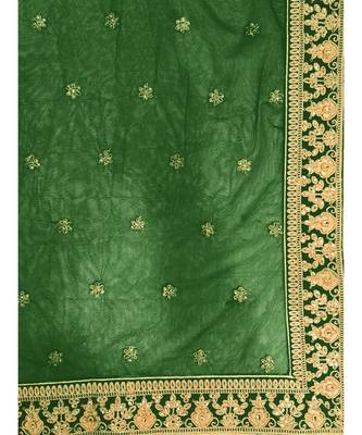 Chhabra 555 Green Heavy Zari Embroidered Velvet Semi Stitched Lehenga Choli With Net Dupatta. 3