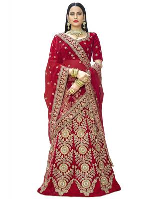 Chhabra 555 Red Velvet  Heavy Zari &Embroidered Semi Stiched Lehanga Choli With Net  Dupatta 1