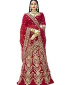 Chhabra 555 Red Velvet  Heavy Zari &Embroidered Semi Stiched Lehanga Choli With Net  Dupatta