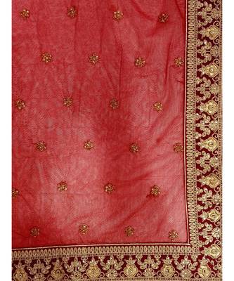 Chhabra 555 Red Velvet  Heavy Zari &Embroidered Semi Stiched Lehanga Choli With Net  Dupatta 3