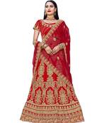 Chhabra 555 Red Satin Zari Embroidery Semi Stitched Lehenga Choli With Net Dupatta