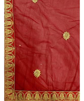 Chhabra 555 Red Satin Zari Embroidery Semi Stitched Lehenga Choli With Net Dupatta 3