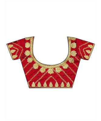 Chhabra 555 Red Satin Zari Embroidery Semi Stitched Lehenga Choli With Net Dupatta 4