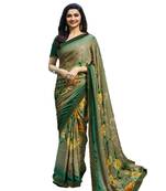 Green printed georgette saree with blouse