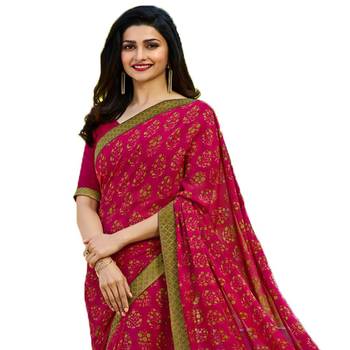 Pink printed georgette saree with blouse 2