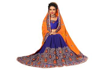 Orange embroidered silk saree with blouse 5