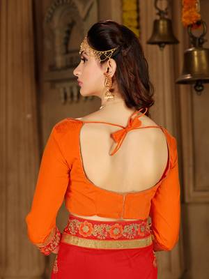 Red embroidered georgette saree with blouse 6