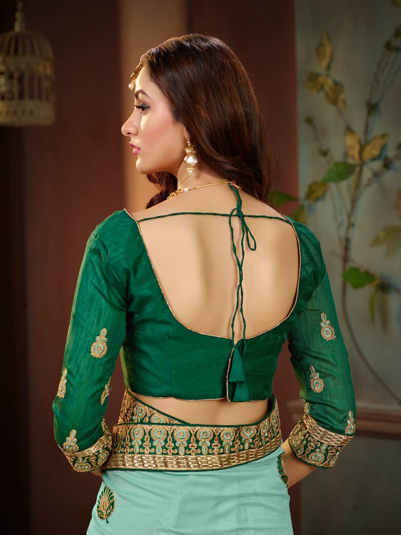 Green embroidered cotton silk saree with blouse