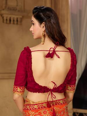 Orange embroidered georgette saree with blouse 6