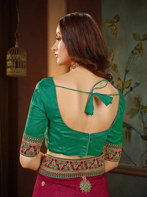 Magenta embroidered cotton silk saree with blouse 6