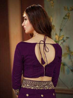 Purple embroidered cotton silk saree with blouse 6