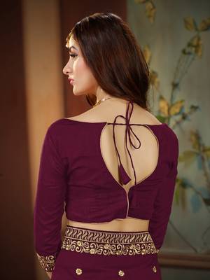 Purple embroidered cotton silk saree with blouse 6