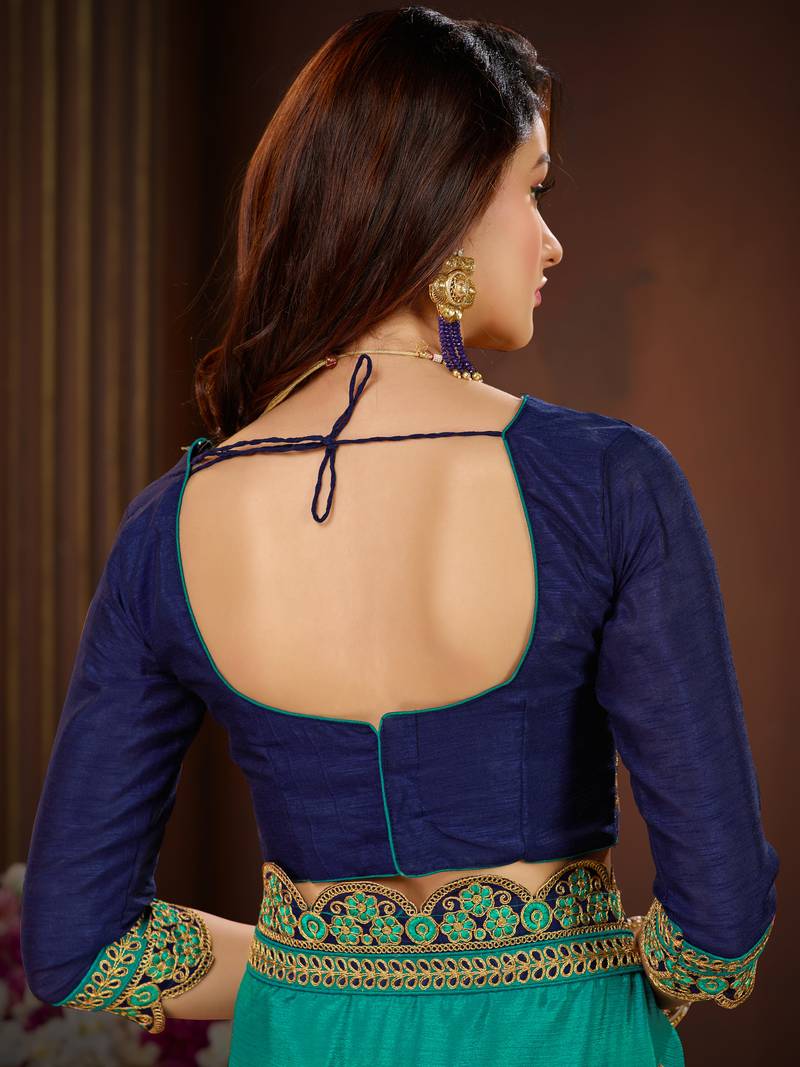 Blue Embroidered Chiffon Saree With Blouse