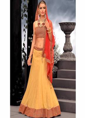 Yellow net Lehenga with Orange Dupatta 4