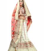 Designer Net Fabric  Beige Colored Embroidered Lahenga Choli