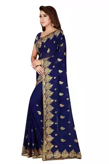 Navy Blue Embroidered Faux Georgette Saree With Blouse