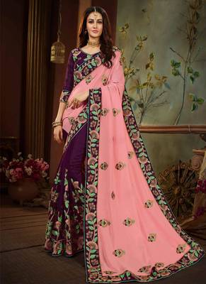 Light pink embroidered silk blend saree with blouse 1