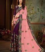 Light pink embroidered silk blend saree with blouse