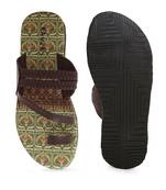KANVAS Men's  Green & Brown TPR Sole Material Printed Slip on Chappals