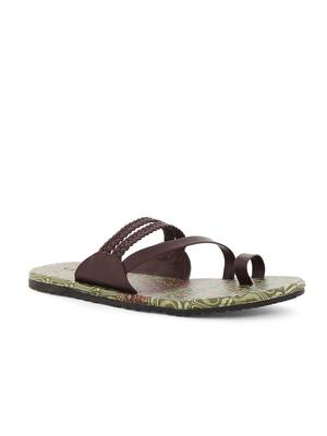 KANVAS Men's  Green & Brown TPR Sole Material Printed Slip on Chappals 2