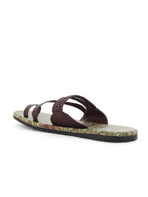 KANVAS Men's  Green & Brown TPR Sole Material Printed Slip on Chappals 3