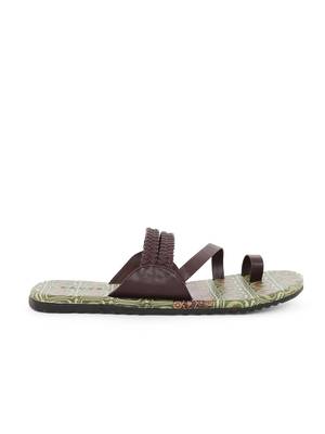 KANVAS Men's  Green & Brown TPR Sole Material Printed Slip on Chappals 4