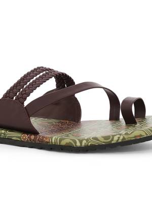 KANVAS Men's  Green & Brown TPR Sole Material Printed Slip on Chappals 5