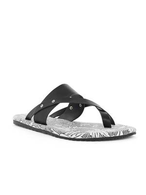 KANVAS Men's  White & Black TPR Sole Material Printed Slip on Chappals 2