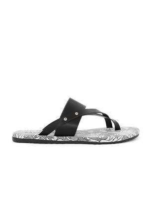 KANVAS Men's  White & Black TPR Sole Material Printed Slip on Chappals 4