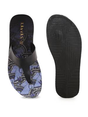 KANVAS Men's  Blue TPR Sole Material Printed Slip on Chappals 1