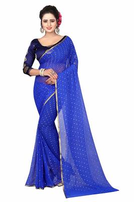 Blue plain nazneen saree with blouse 1