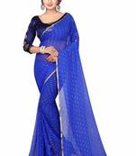 Blue plain nazneen saree with blouse