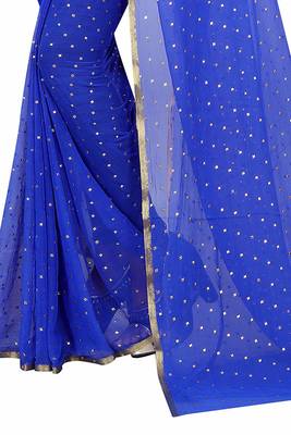 Blue plain nazneen saree with blouse 3