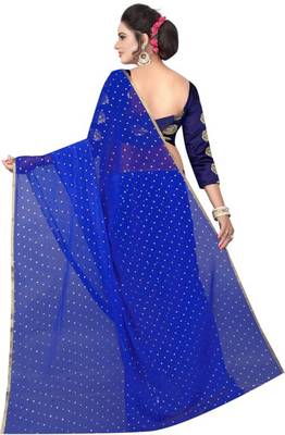 Blue plain nazneen saree with blouse 4