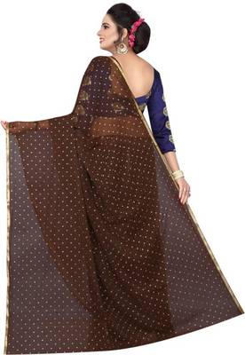 Brown plain nazneen saree with blouse 2