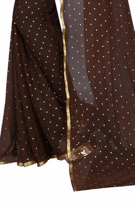 Brown plain nazneen saree with blouse 3