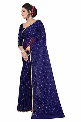 Navy blue plain nazneen saree with blouse 2