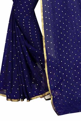 Navy blue plain nazneen saree with blouse 3
