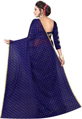 Navy blue plain nazneen saree with blouse 4