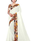 White printed chanderi saree with blouse
